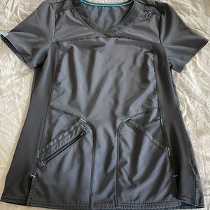 Size small breathable gray scrub set with 8 front pockets